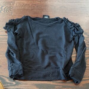 Black Ruffled open shoulder Long Sleeve Top